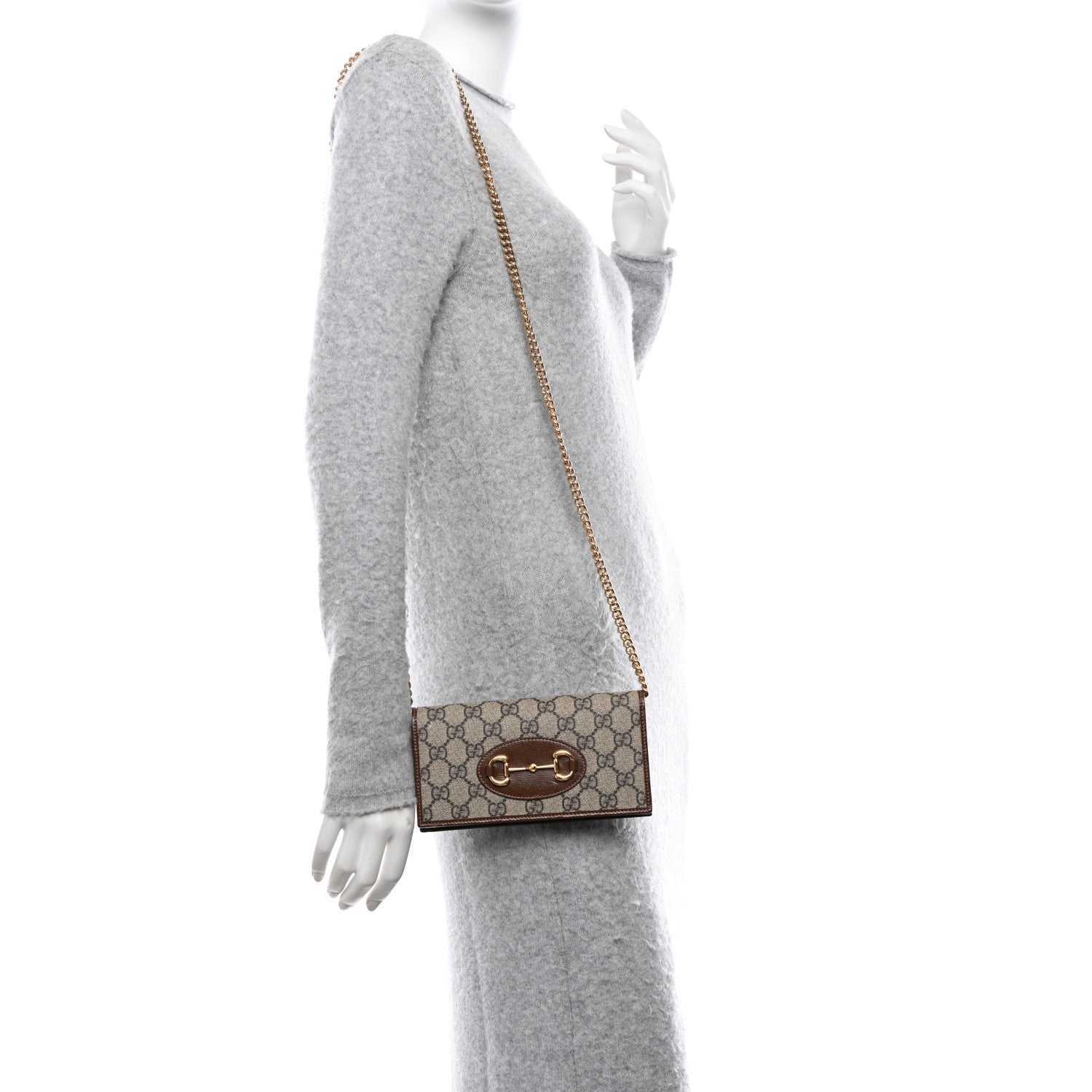 Gucci GG Supreme Monogram Azalea Calfskin Horsebit 1955 Wallet On Chain Beige Ebony Brown Sugar 2 of 11