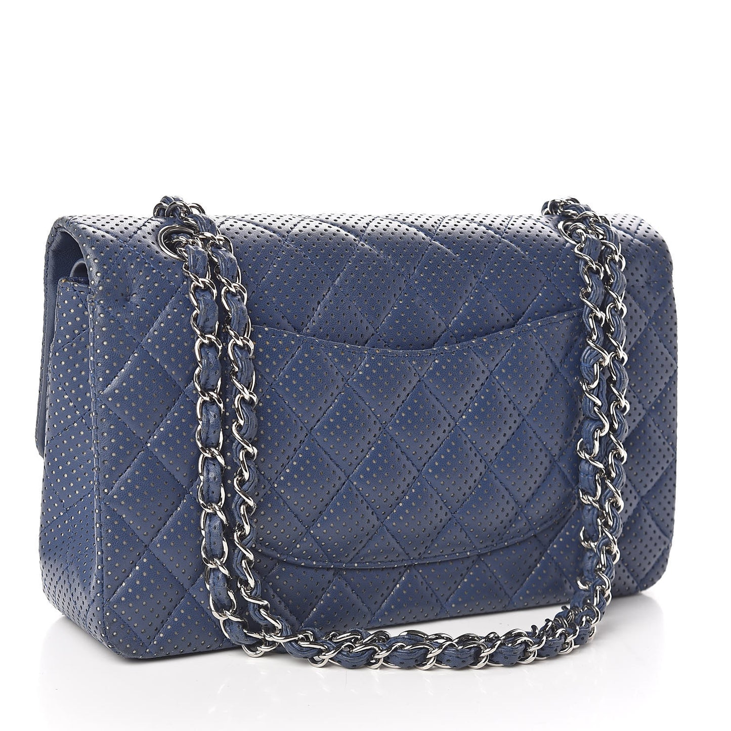 Lambskin Perforated Medium Double Flap Blue