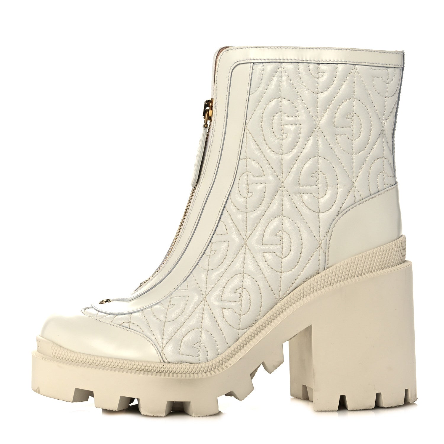 Gucci Calfskin Nappa Rhombus Quilted Trip Ankle Boots 36.5 Great White 1 of 9