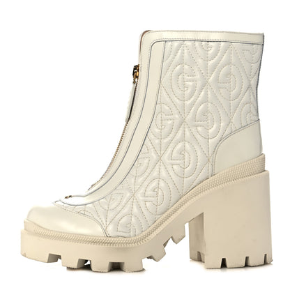 Gucci Calfskin Nappa Rhombus Quilted Trip Ankle Boots 36.5 Great White 1 of 9
