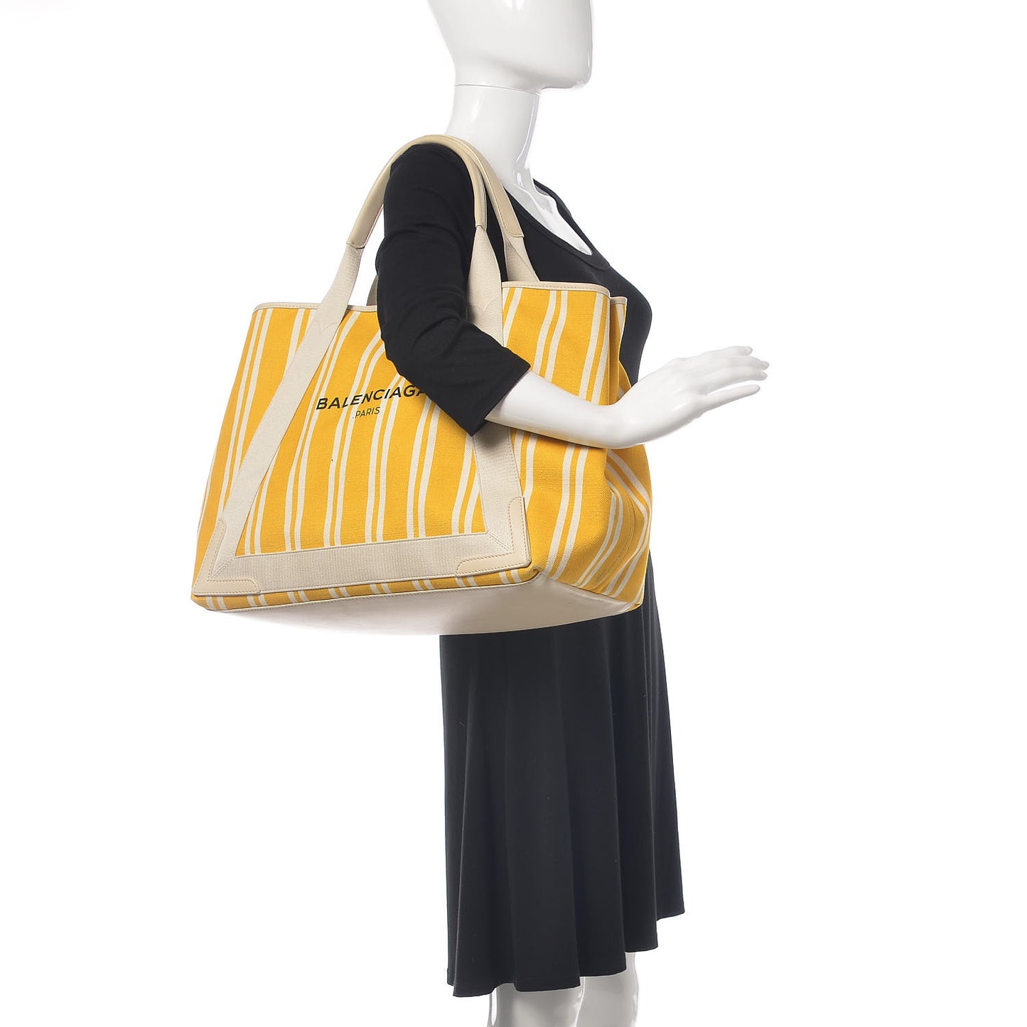 Canvas Navy Striped M Cabas Tote Moutarde