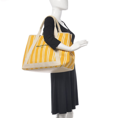 Balenciaga Canvas Navy Striped M Cabas Tote Moutarde 2 of 15