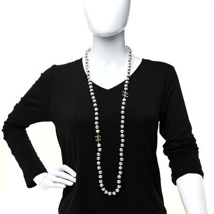 Chanel Pearl Grosgrain CC Runway Long Necklace Gold 2 of 4