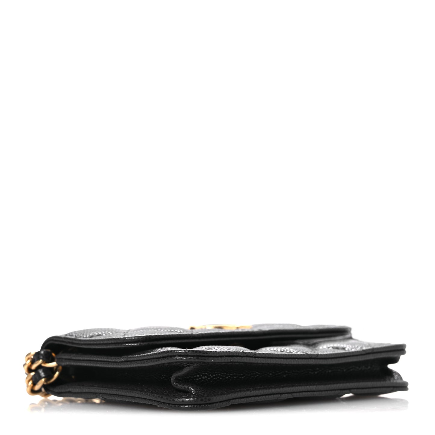 Caviar Quilted Twist Your Buttons Coin Purse With Chain Navy