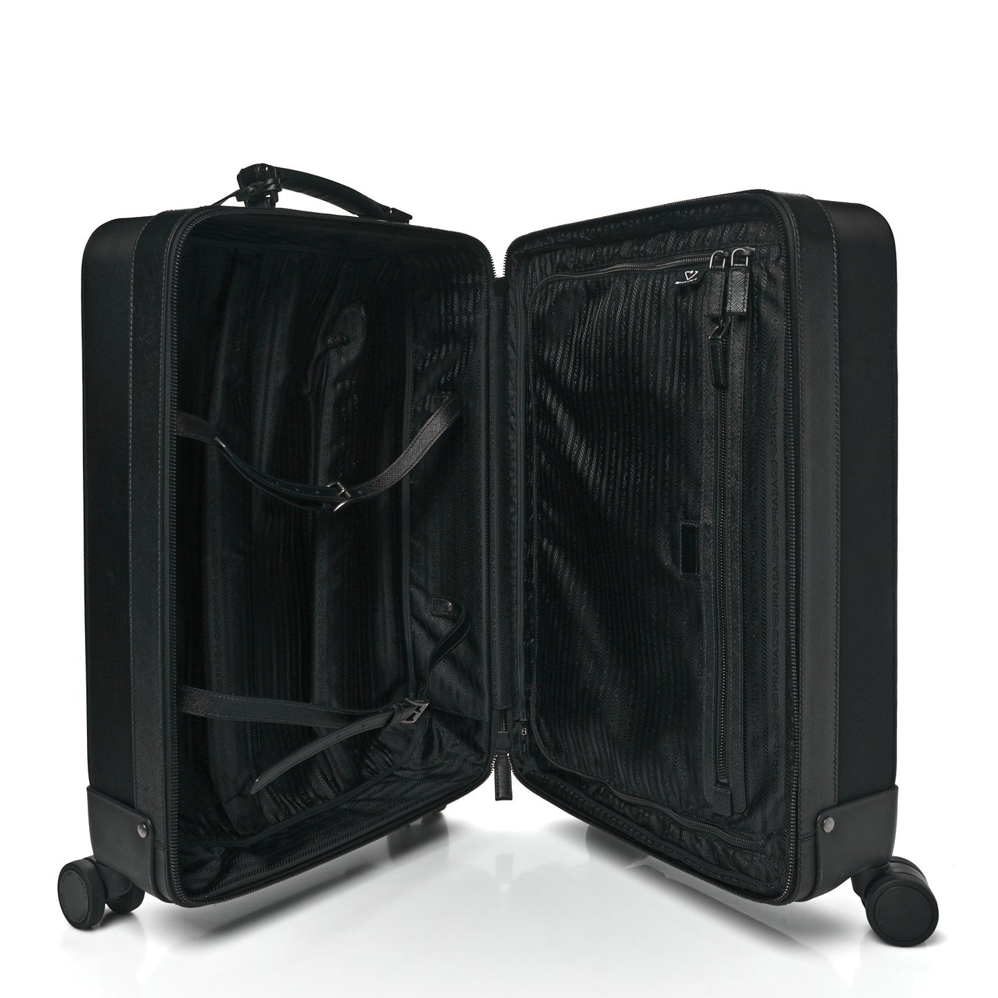 Tessuto Nylon Saffiano Trolley Luggage Black