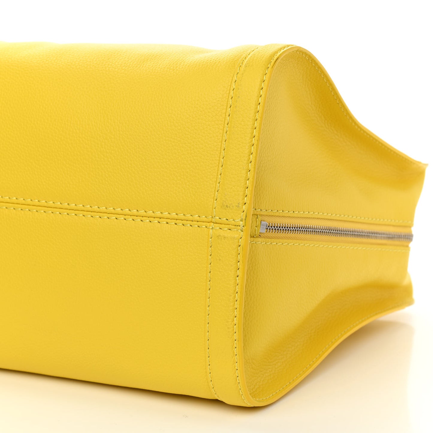 Pebbled Calfskin Large Skull Padlock Zip Around Tote Yellow