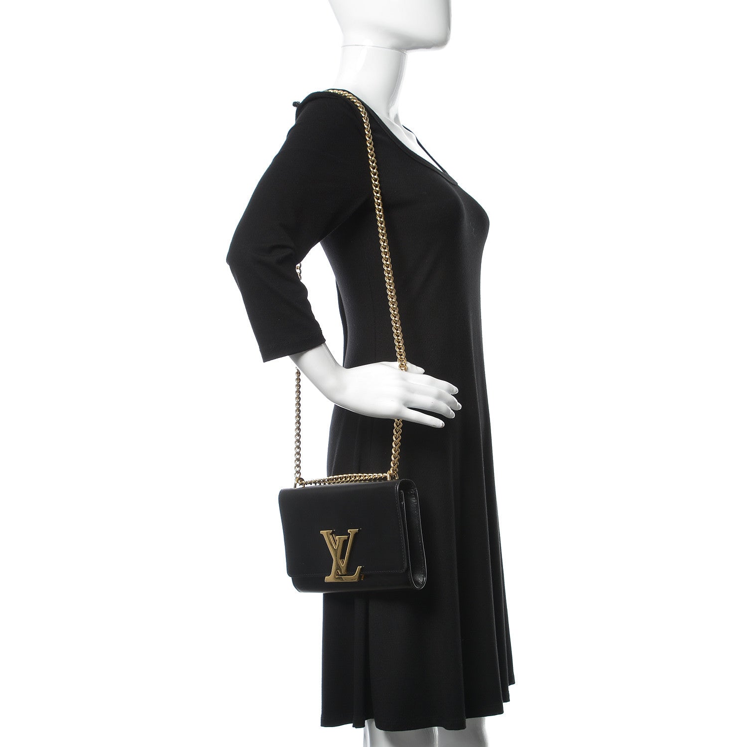 Louis Vuitton Calfskin Chain Louise MM Black 3 of 13