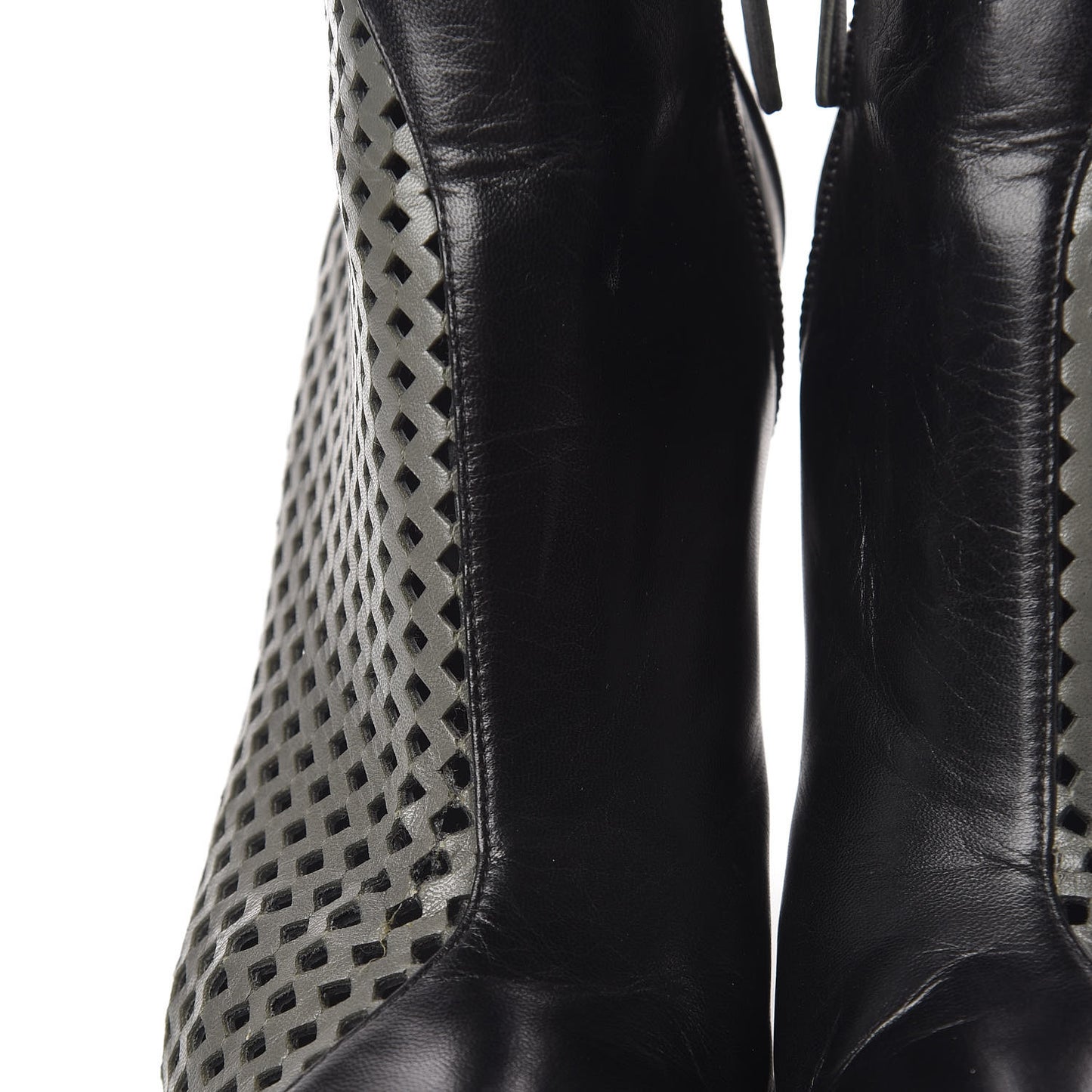 Perforated Lambskin CC Ankle Boots 37 Grey Black