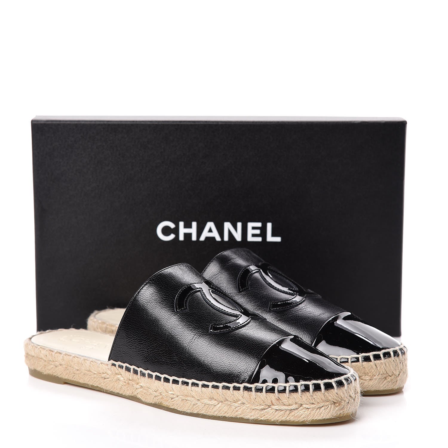 Chanel Iridescent Goatskin Patent CC Espadrille Mules 39 Black 11 of 11