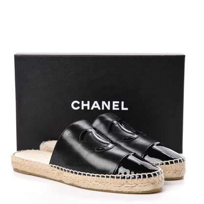 Chanel Iridescent Goatskin Patent CC Espadrille Mules 39 Black 11 of 11