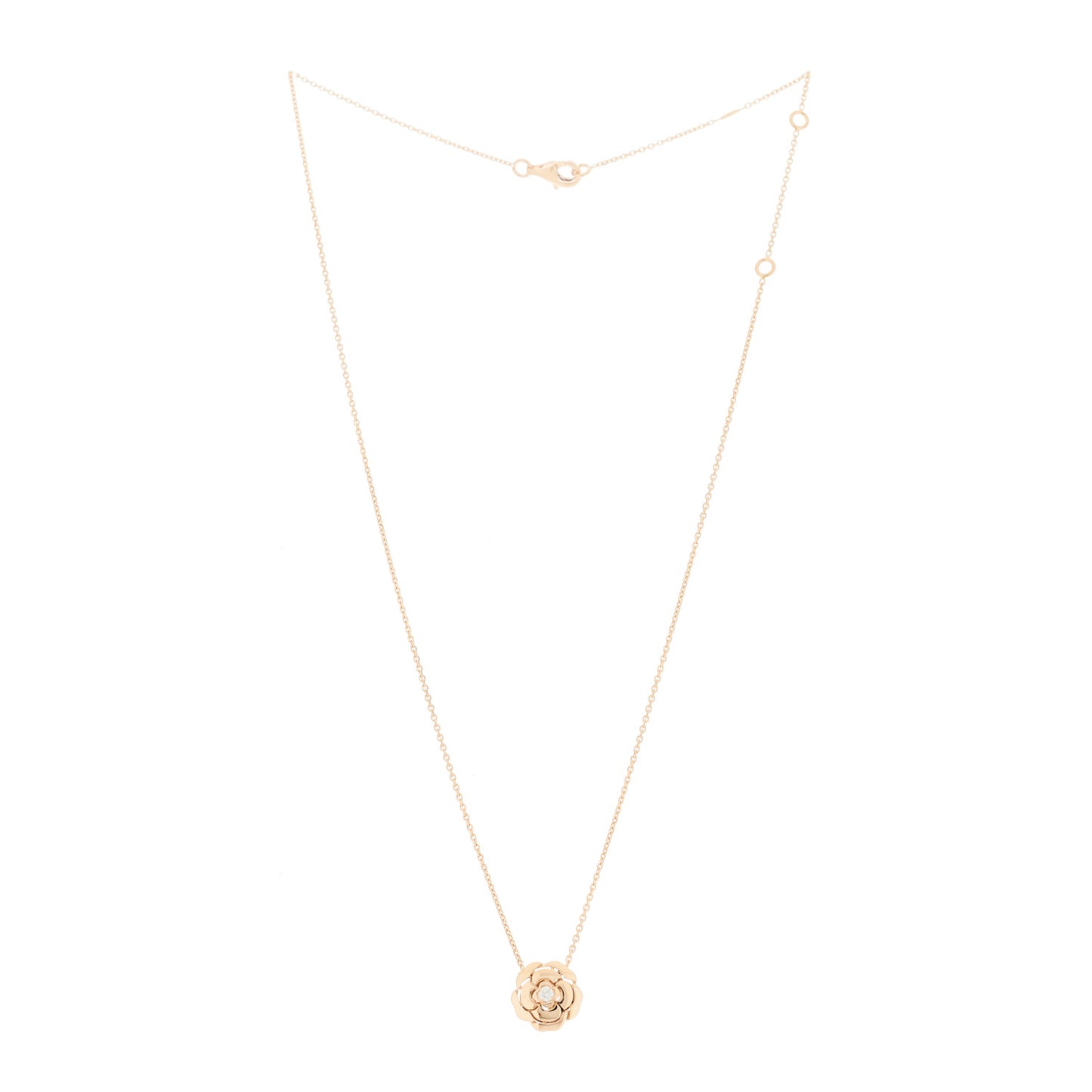 18K Rose Gold Diamond Extrait de Camelia Pendant Necklace