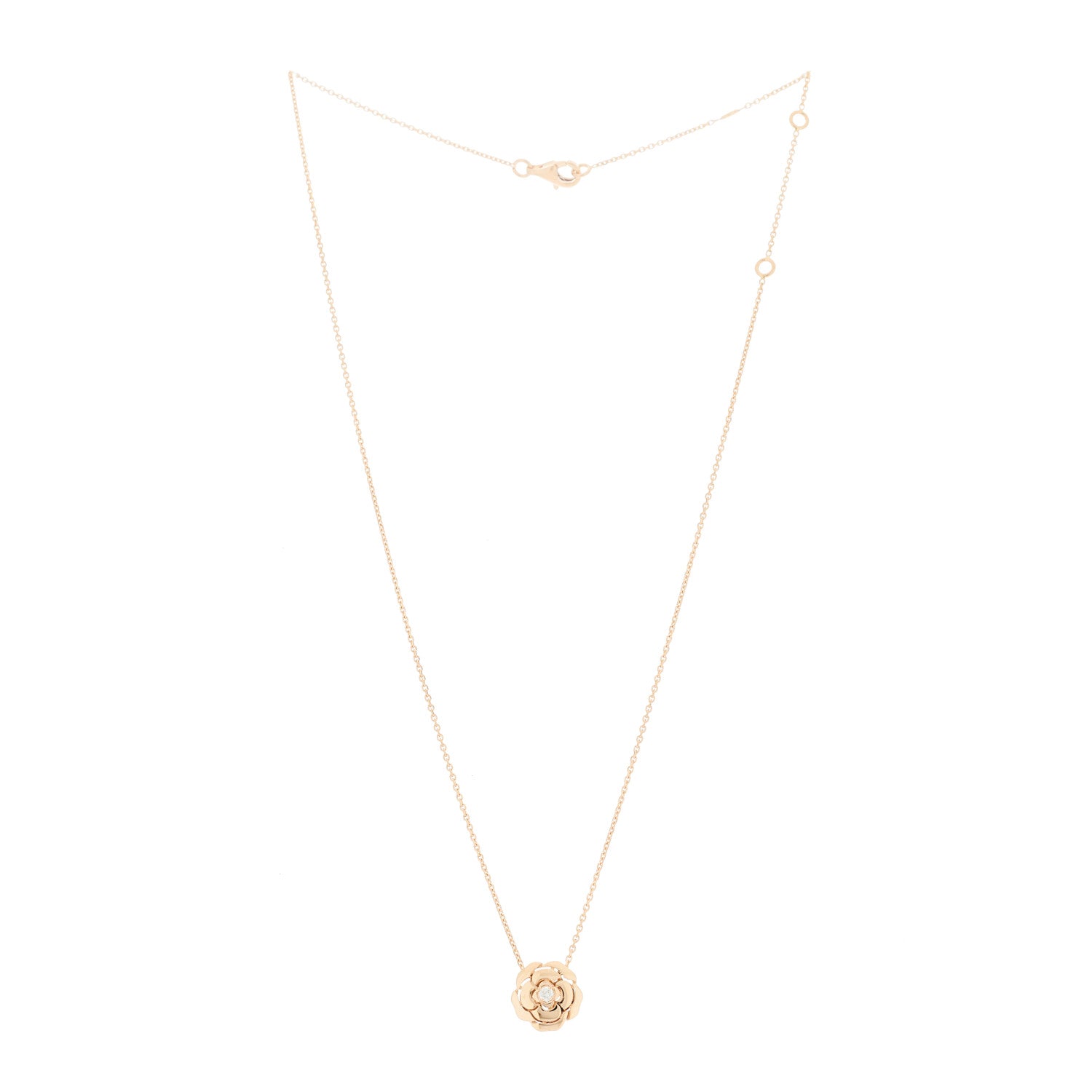 Chanel 18K Rose Gold Diamond Extrait de Camelia Pendant Necklace 3 of 8