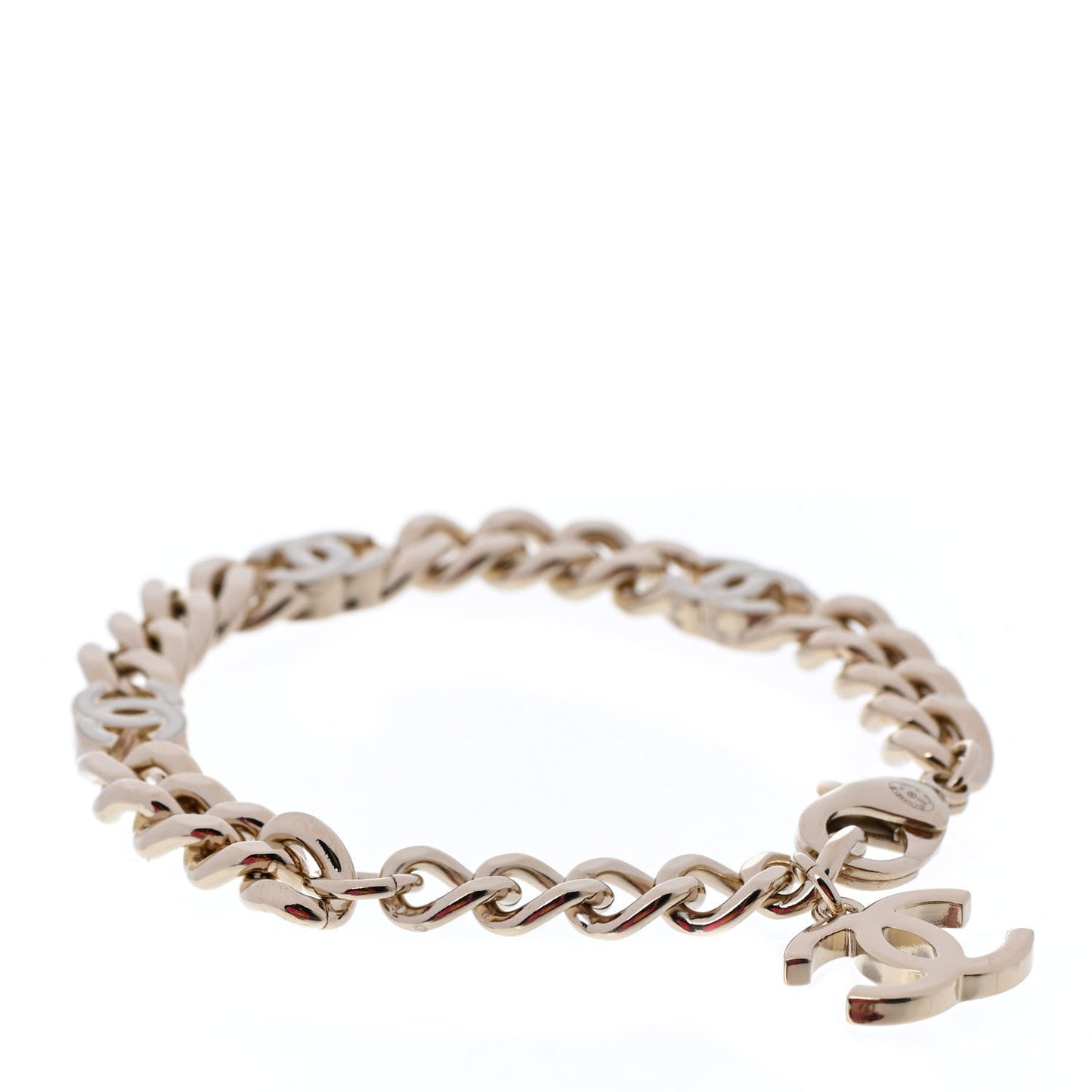 Enamel Metal CC Chain Bracelet Gold White