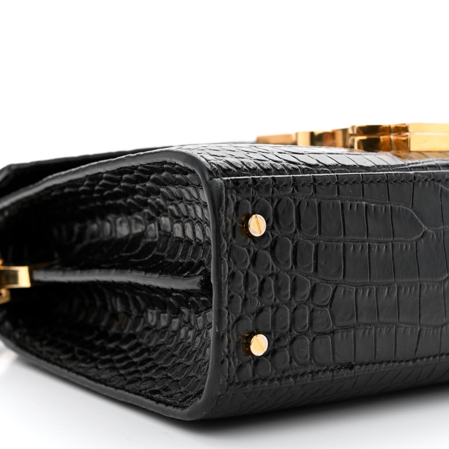 Calfskin Crocodile Embossed Mini Classic Monogram Cassandra Top Handle Black