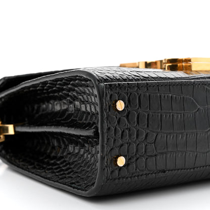 Saint Laurent Calfskin Crocodile Embossed Mini Classic Monogram Cassandra Top Handle Black 10 of 12