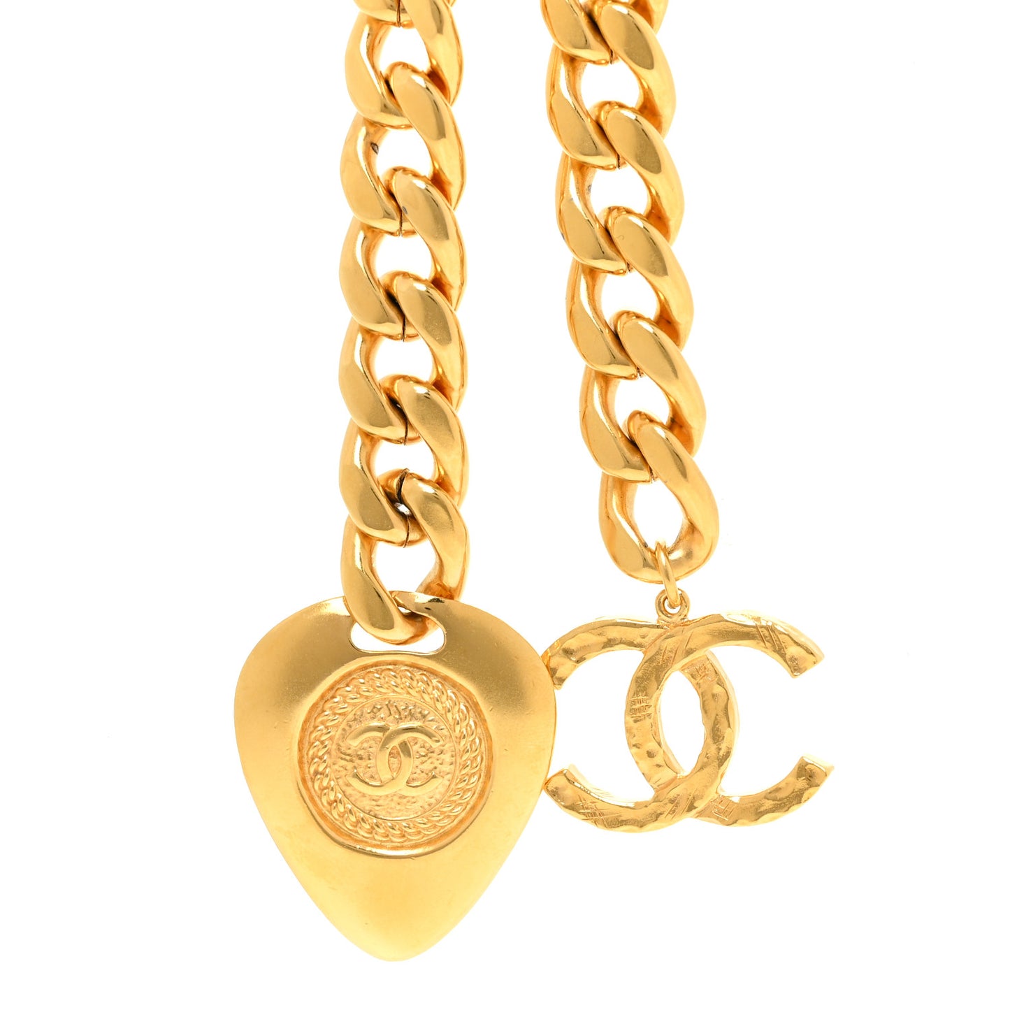 Metal Chain Link CC Pendant Choker Necklace Gold