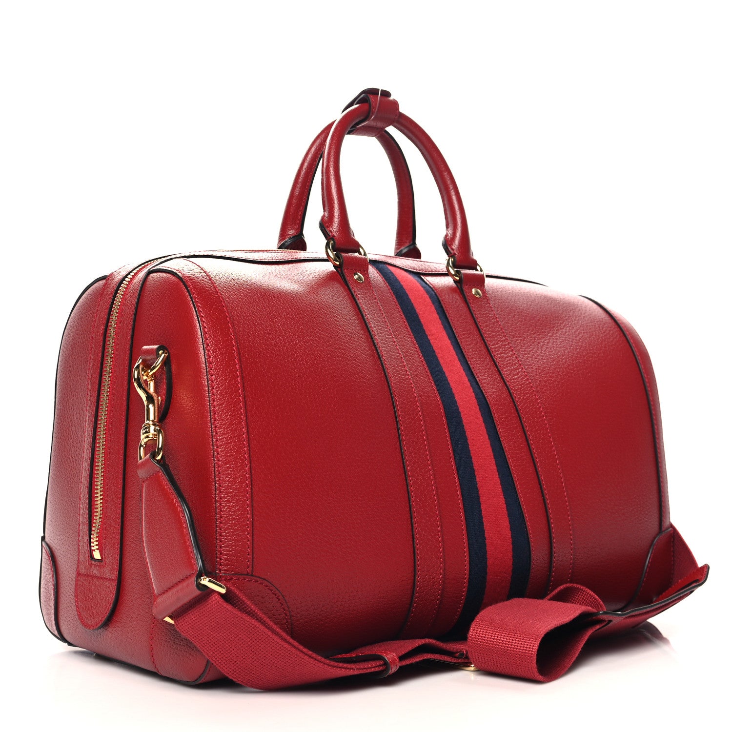 Gucci Textured Dollar Calfskin Web Medium Savoy Duffle Bag Red 3 of 10