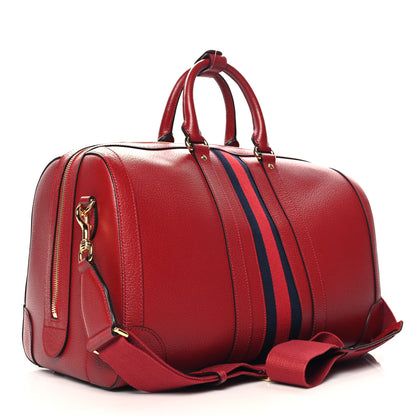 Gucci Textured Dollar Calfskin Web Medium Savoy Duffle Bag Red 3 of 10