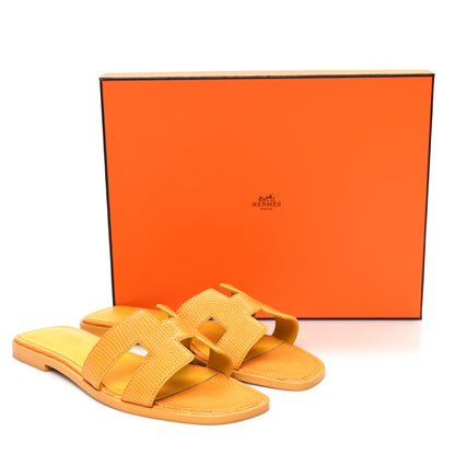 Hermes Lizard Oran Sandals 37.5 Jaune Bouton D'or 9 of 9