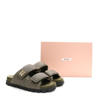 Miu Miu Raffia Logo Slide Sandals 38.5 Militare 10 of 10