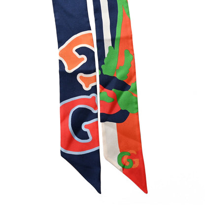 Gucci Silk Twill Pop Fluo Neck Bow Scarf Navy Orange 2 of 3
