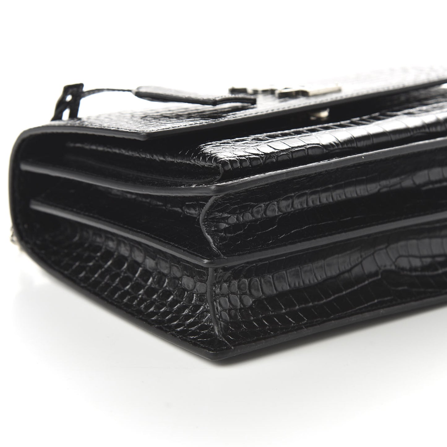 Calfskin Crocodile Embossed Medium Monogram Sunset Black