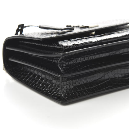 Saint Laurent Calfskin Crocodile Embossed Medium Monogram Sunset Black 6 of 9