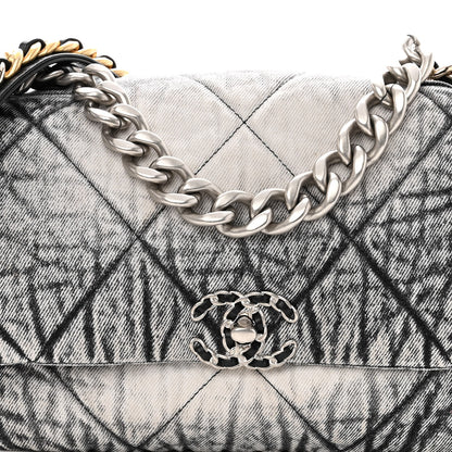 Chanel Washed Denim Quilted Medium Chanel 19 Flap Black White 8 of 11