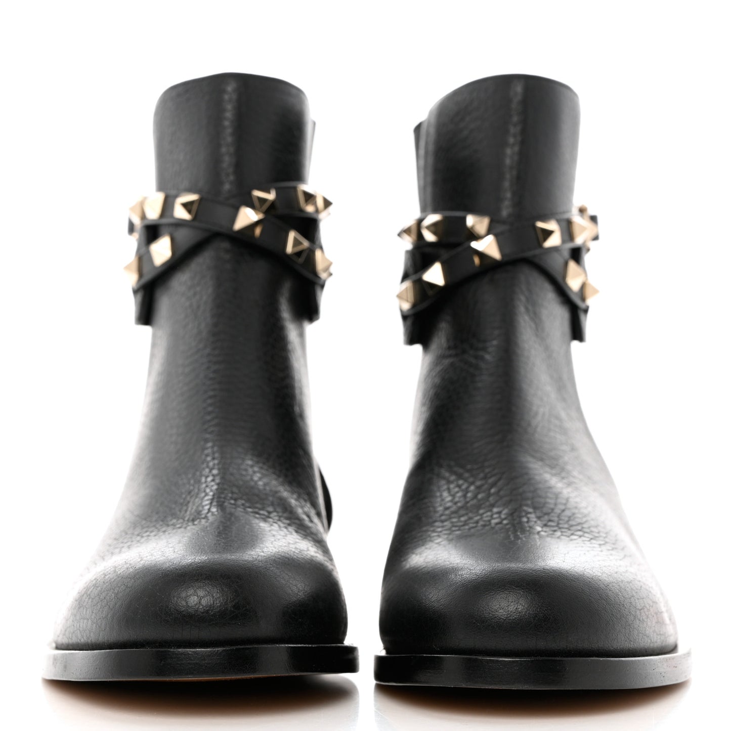 Grained Calfskin Rockstud Beatle Chelsea Ankle Boots 38 Black