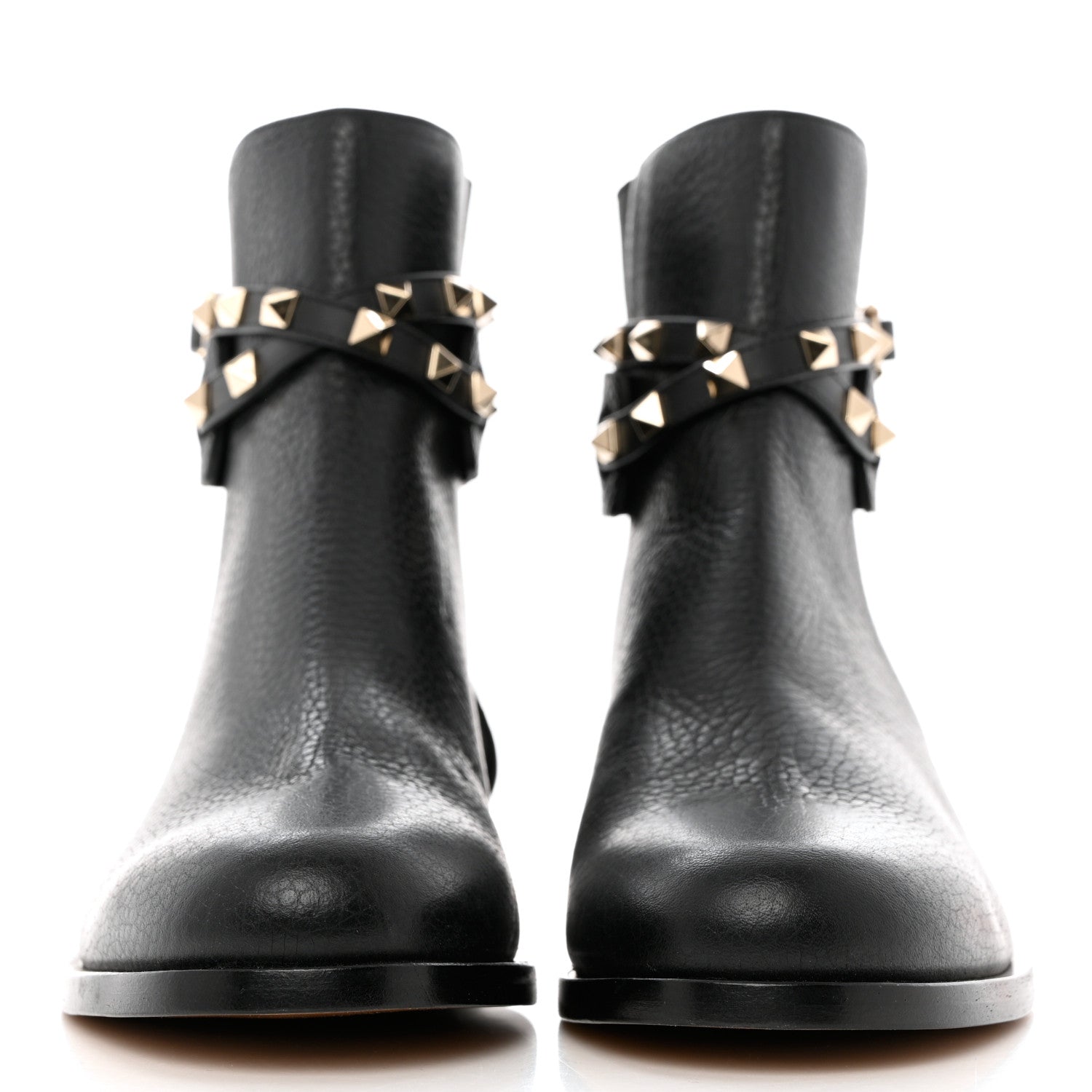 Valentino Garavani Grained Calfskin Rockstud Beatle Chelsea Ankle Boots 38 Black 2 of 12