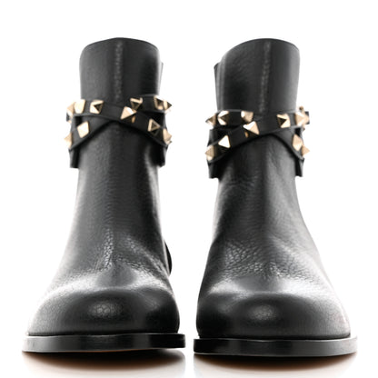 Valentino Garavani Grained Calfskin Rockstud Beatle Chelsea Ankle Boots 38 Black 2 of 12