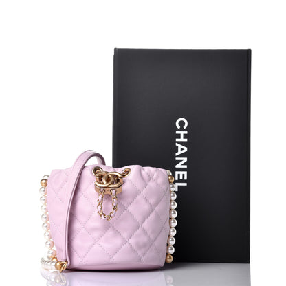 Chanel Calfskin Quilted Pearl Mini About Pearls Drawstring Bucket Light Pink 11 of 11