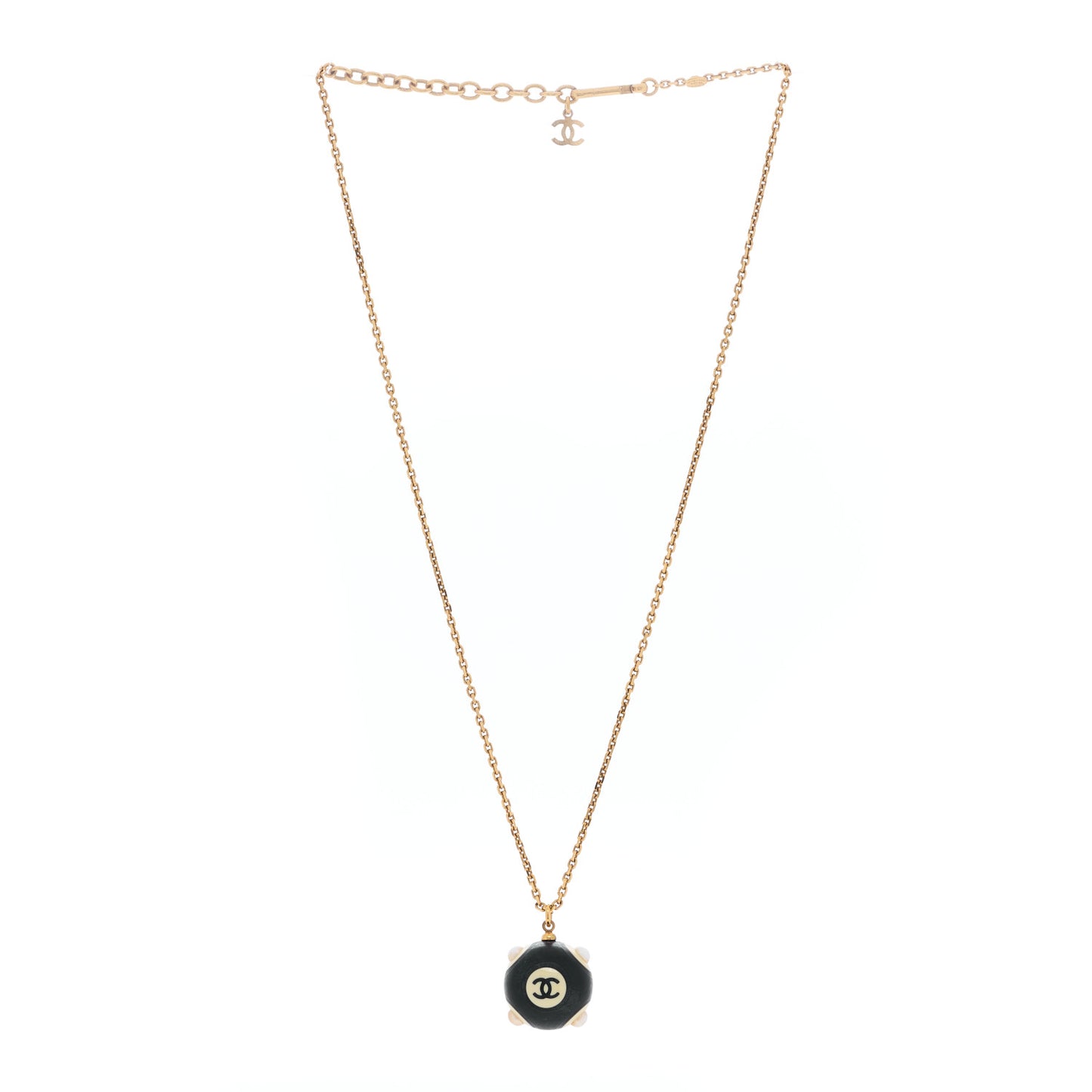 Pearl CC Ball Pendant Necklace Gold Black White