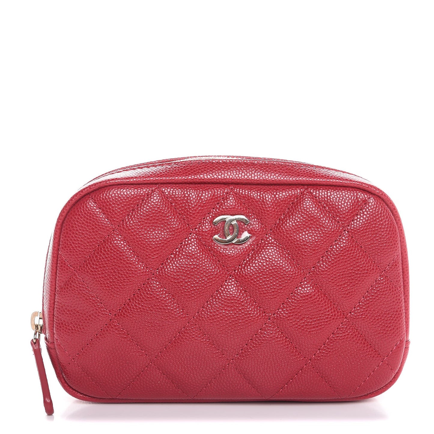 Caviar Quilted Small Curvy Pouch Cosmetic Case Dark Pink