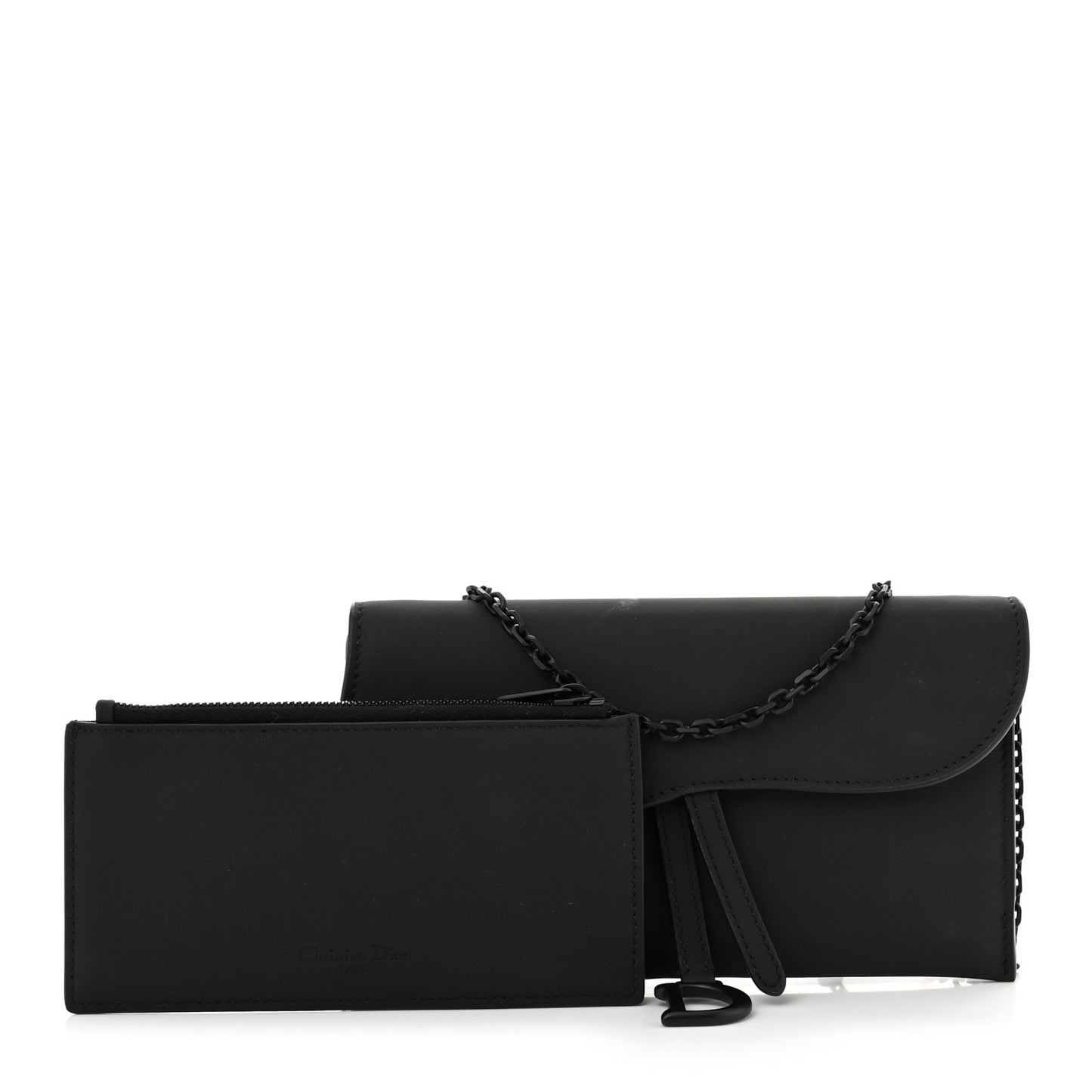 Ultra Matte Calfskin Saddle Chain Wallet Pouch Black