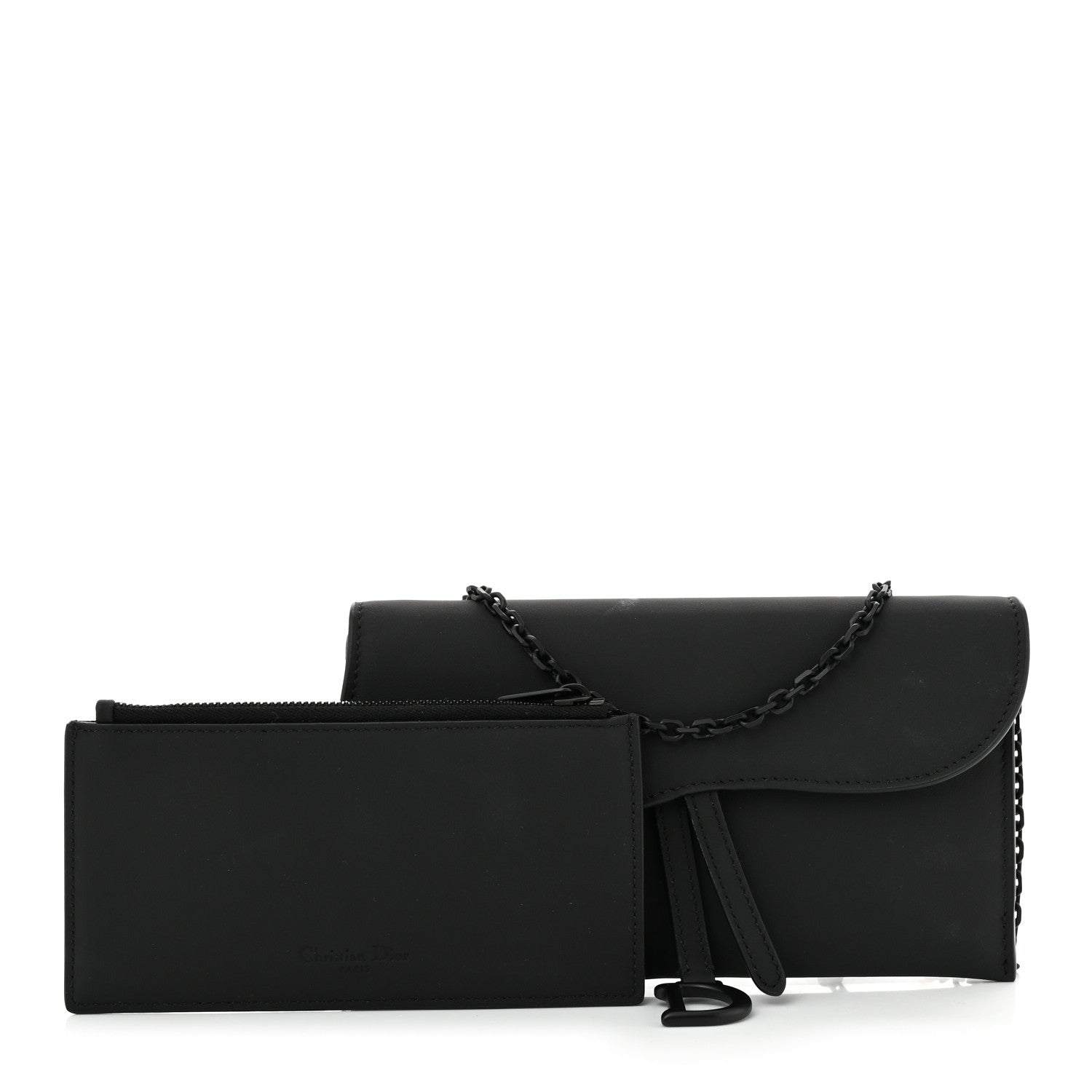 Christian Dior Ultra Matte Calfskin Saddle Chain Wallet Pouch Black 3 of 11