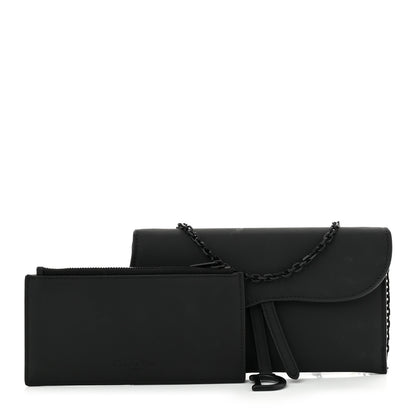 Christian Dior Ultra Matte Calfskin Saddle Chain Wallet Pouch Black 3 of 11