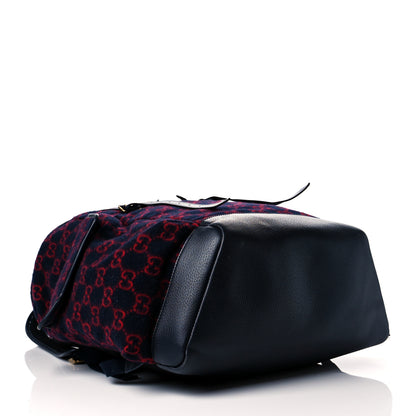 Gucci Covered Wool GG Monogram Large Double Buckle Backpack Navy Red 3 of 10