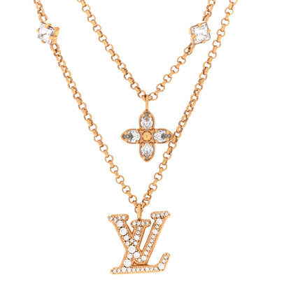 Louis Vuitton Metal Crystal Lady LV Necklace Gold 4 of 7