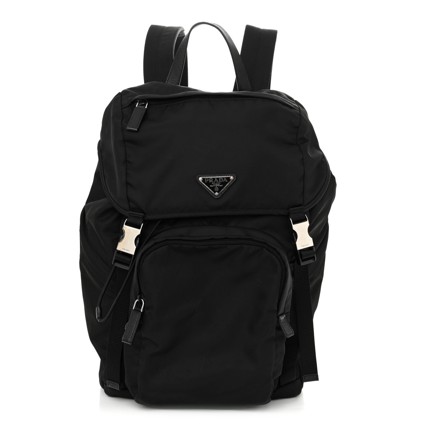 Prada Re-Nylon Saffiano Logo Double Buckle Backpack Black 1 of 12