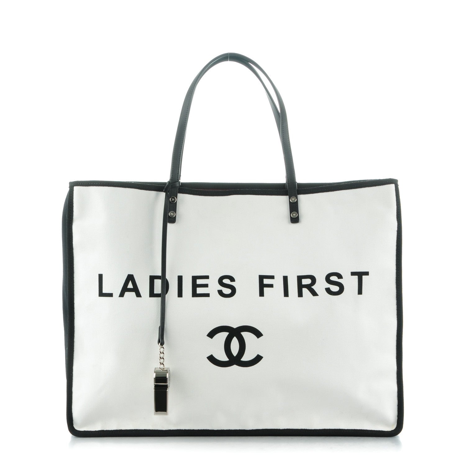 Chanel Canvas Calfskin Large Let's Demonstrate Tote White Black 1 of 7
