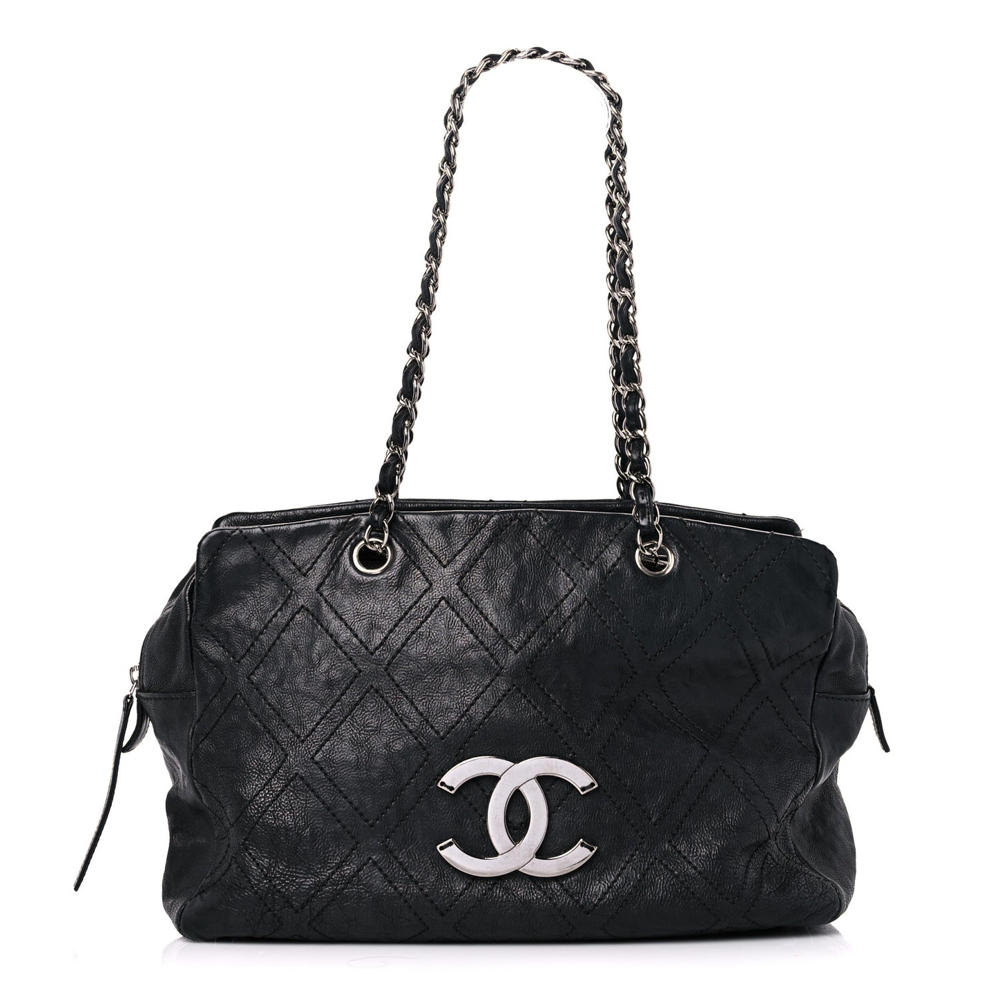 Calfskin Large Diamond Stitch Tote Black