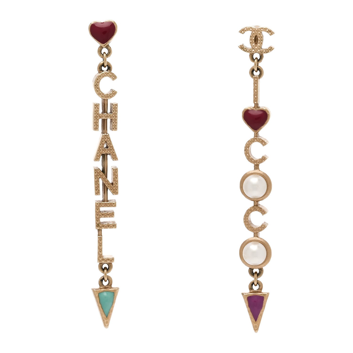 Chanel Pearl Enamel Logo Long Drop Earrings Gold 1 of 4