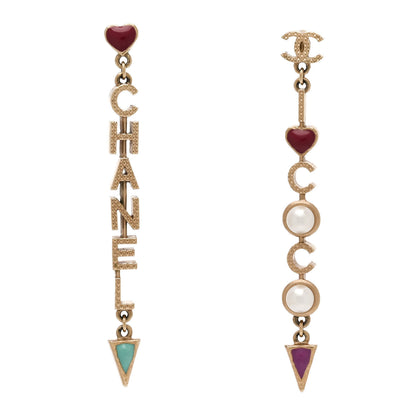 Chanel Pearl Enamel Logo Long Drop Earrings Gold 1 of 4