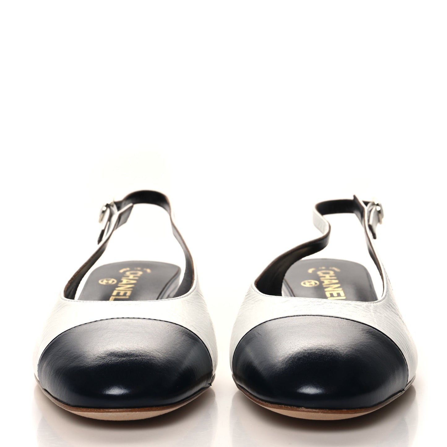 Calfskin Cap Toe CC Slingback Pumps 40 White Dark Navy