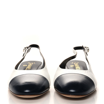 Chanel Calfskin Cap Toe CC Slingback Pumps 40 White Dark Navy 3 of 10