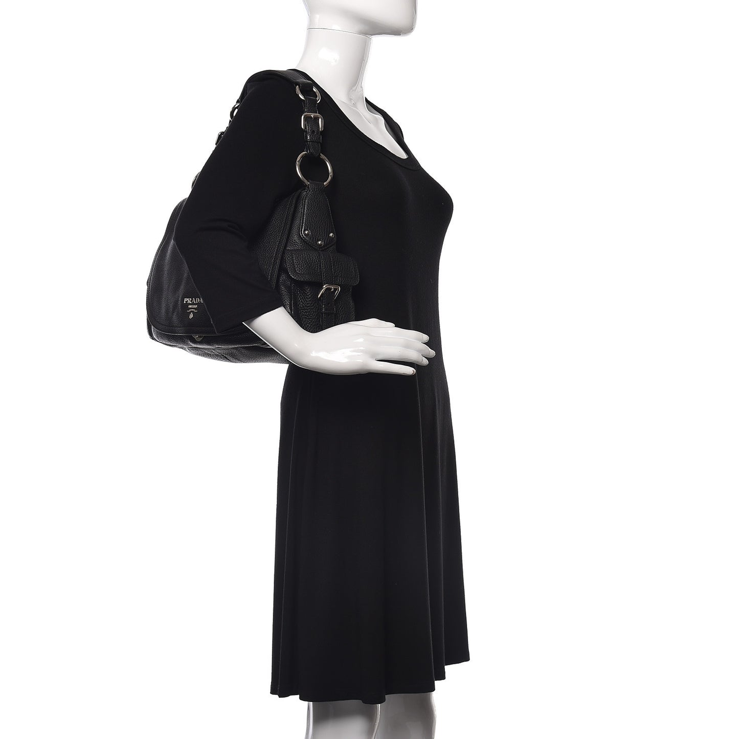 Vitello Daino Shoulder Flap Bag Black