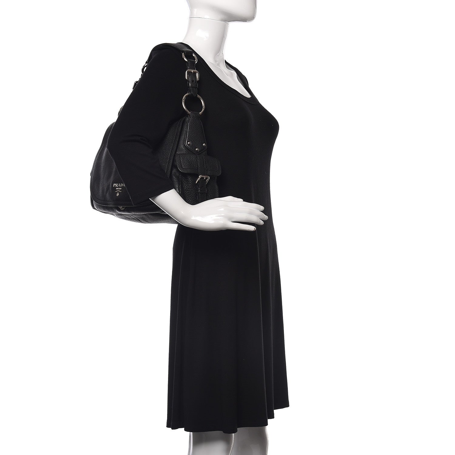Prada Vitello Daino Shoulder Flap Bag Black 2 of 10