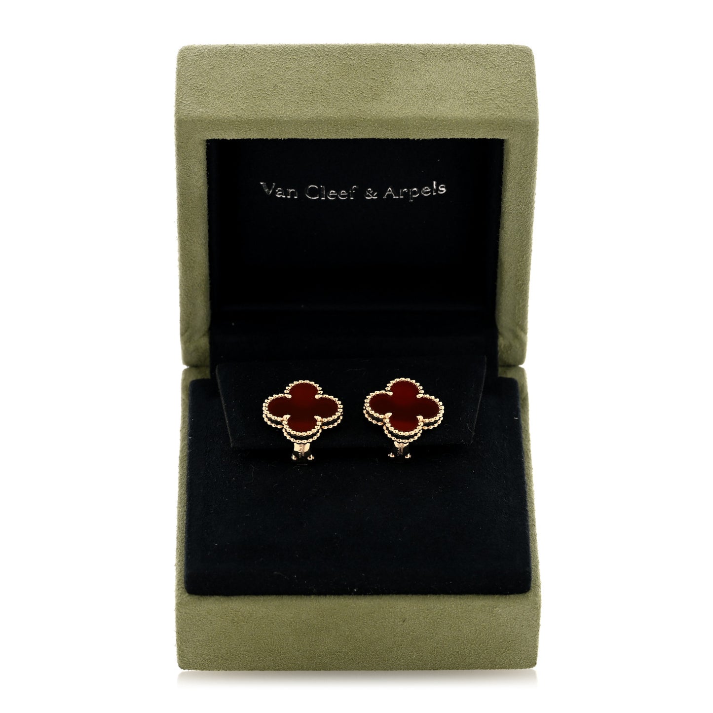 18K Yellow Gold Carnelian Vintage Alhambra Earrings
