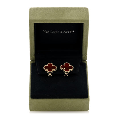 Van Cleef & Arpels 18K Yellow Gold Carnelian Vintage Alhambra Earrings 5 of 5